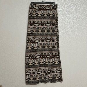 Bobbie Brooks Aztec Print Maxi Skirt Boho‎ Tribal Brown & Black Elastic Waist M